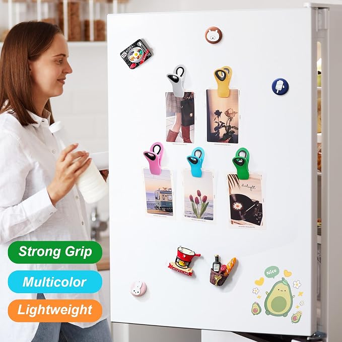 JETMORE 20 Pack Chip Clip, Magnetic Clips for Chips and Other Food Bags | Durable plastic jaws grip packages without tearing, chip bag clips seal snacks, while magnetic bag clips display notes