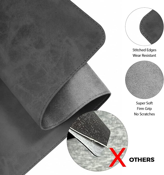 CHEERYGOO Faux Leather Desk Mat - Waterproof Mouse Pad, Non-Slip PU Leather Blotter, Writing Surface for Office and Home 47"x17" XXL Dark Grey