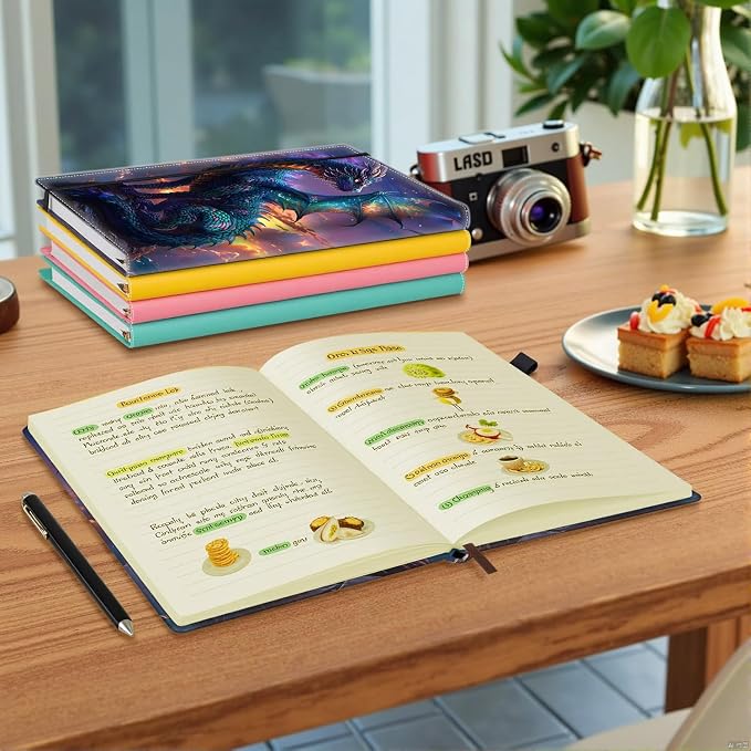 Hardcover Executive Notebooks, A5 PU Leather Lined Journal Notebook, 200 Pages Thick Paper Subject Notebooks for School,Work,Home Writing Business Notebook, Diary Book ，Cool Anime Dragon