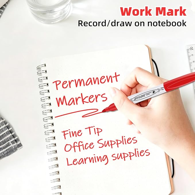 Red Permanent Markers Bulk, 75 Count, Quick Drying and Fade Resistant, Fine Point Marker works on Paper, Plastic, Metal, Wood, Perfect for Classroom, Home, Office