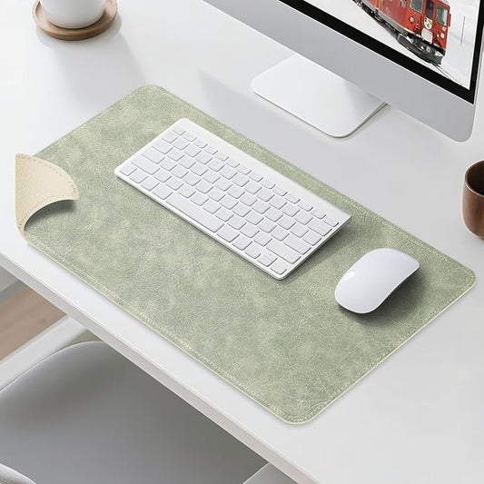 Imitation Crazy Horse Leather Desk Mat - Waterproof Desk Pad - Ideal for Large Mouse Pad and Desk Mats on Top of Desks (Light Green+White, 25"*13")