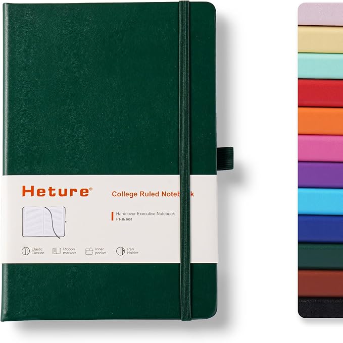 Heture Hardcover Journal Notebooks, A5 Lined Notebook for Writing and Work, 160 Pages 100 GSM Thick Paper, Ruled Notebooks Bulk with Elastic Closure, Hardcover Notebook for Work, School, Travel, Note Taking (Forest Green, 1 Pack)