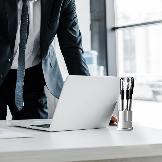 Rotating Revolver Pen Holder, Aluminum Gun Cylinder Pencil Holders, Men Desktop Decor for Men's Birthday, Office Decoration