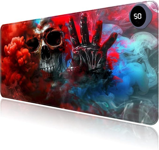 Heated Mouse Pad with 3 Levels Heated & 3 Hours Auto Shut-Off Mouse Pad for Warming Hands in Office Home, 23.6" x 14.2"Large Safe Desk Mat Hand Warmer，Skeleton in The Smoke