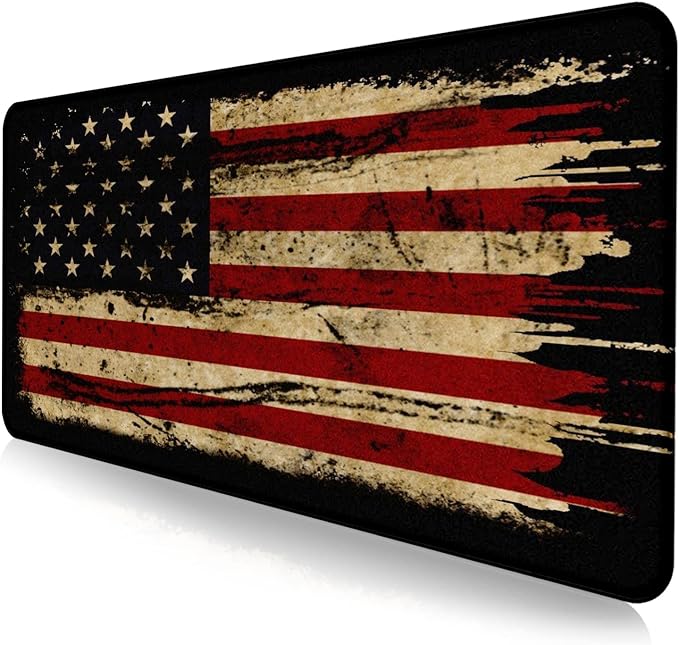 Retro American Flag XL Gaming Mouse Pad with Stitching Edge Laptop Desk Mat | Large Extended Mouse Pad; Full Desk Coverage; Waterproof Coating; Stable Anti-Slide Base For Gaming, Office, Study Daily Use