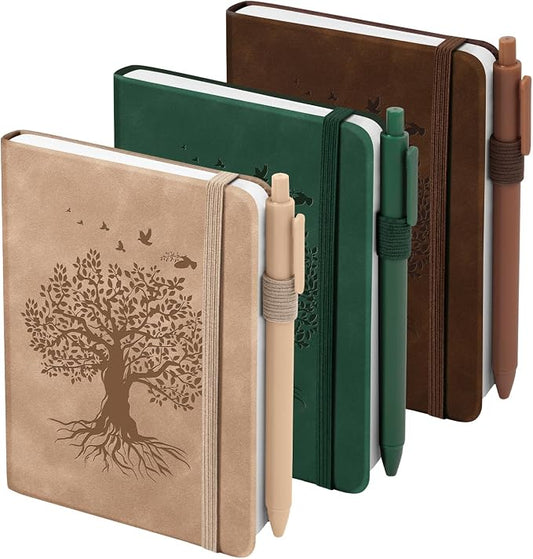 3 Pack Pocket Journaling Notebooks, A6 Small Notebook For Note Taking Journaling Notebooks Journals For Writing Mini Note Pads With Pen Holder 120 Pages 100 GSM Thick Paper(Nude, Brown, Forest Green)