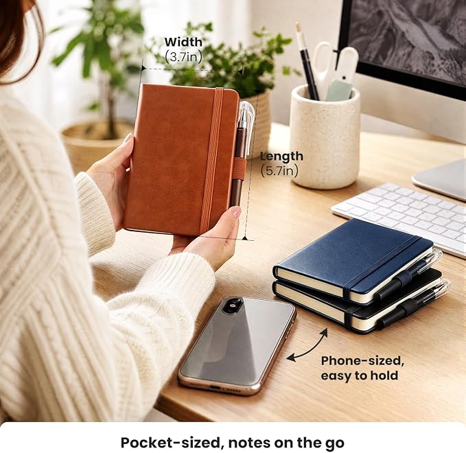 AISBUGUR Small Notebook Journal - 3 Pack Total 480 Pages - Pocket Notebooks with Pens for Work - 3.7" x 5.7" A6 Notebook - Hardcover Mini Notebooks