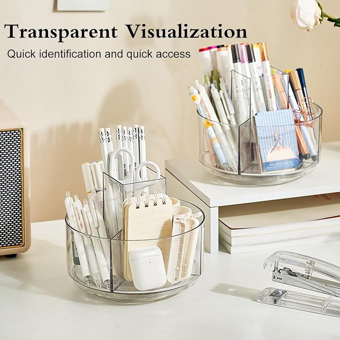 JIKIOU 430pcs Acrylic Pencil Holder Marker Organizer 360-Degree Rotating | 5.9 inch higher, durable acrylic made,multipurpose 5 square slots, large capacity for holding 430pcs pencils or 200pcs pens