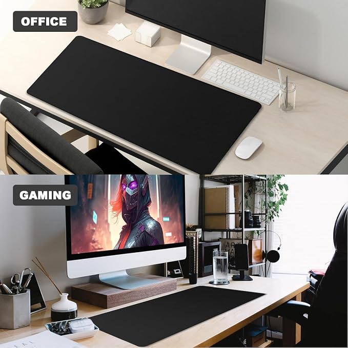 46.9" x 23.5" Waterproof Fabric Desk Pad, Rubber Anti-Slip Base, Stitched Edges No Curling, Fits Laptop Keyboard and Mouse, Smooth Office Mat Large Mouse Pad for Work Game, Black