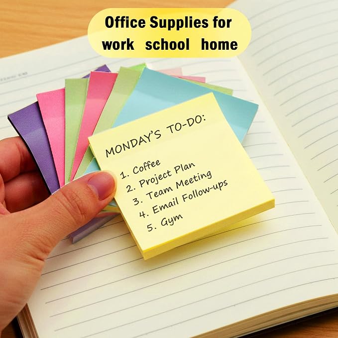 Sticky Notes, Sticky Notes 3x3 Large 40 Pads 8 Colors Self-Stick Stickies Note Pads 50 Sheets Teacher Back to School Supplies and Oﬃce Products