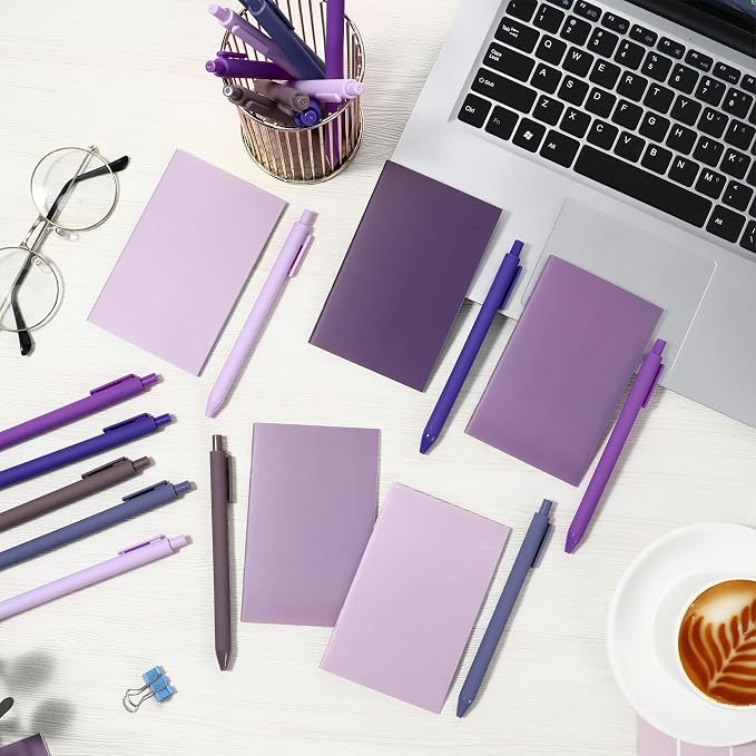 Eaasty 20 Set Mini Notebooks with Ballpoint Pens Bulk Back to School Gift Small Pocket Notepads Gradual Color Composition Journals and Pens for School Supplies Writing Notebooks (Purple Series Colors)
