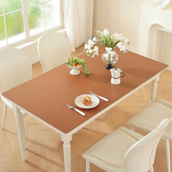 OstepDecor Brown Table Cover Protector 16 x 60 Inch, 1.5mm Thick Plastic Table Cover, Dining Table Protector Pad, Waterproof & Easy Cleaning PVC Desk Mat for Dresser, Coffee & Kitchen Wooden Tabletop