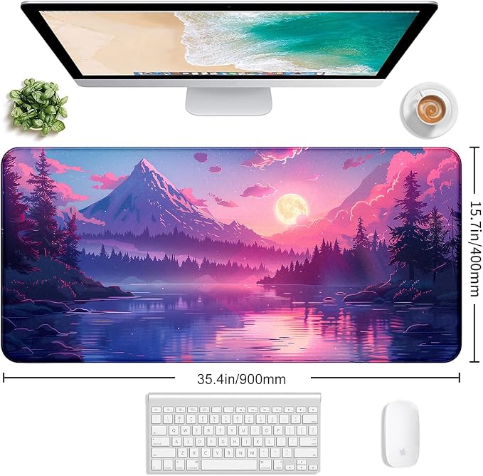 Sunset Mountain Landscape Extended Mouse Pad Game Office Sewing Table Mat | Large Extended Mouse Pad; Full Desk Coverage; Waterproof Coating; Stable Anti-Slide Base For Gaming, Office, Study Daily Use
