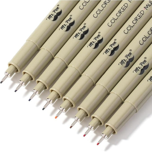 Mr. Pen- 0.45mm Micro Fine Point Pens, 8 Pack, Colorful Ink, Waterproof | Acid-Free, No-Smear Quick-Dry Fineliner Pens for Drawing, Sketching, Bible Journaling, Outlines & Everyday Writing