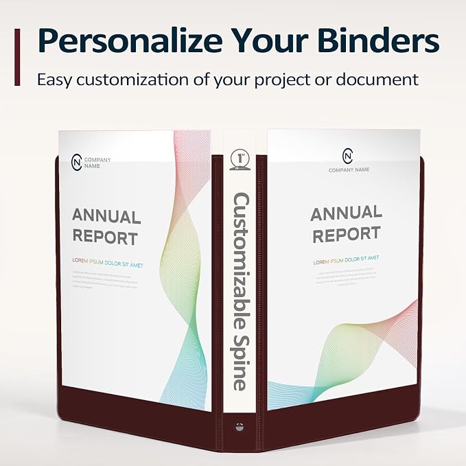 Sooez BinderX Extra Durable 3 Ring Binder, Round Ring Binders, Fits 8.5x11 Paper, Customizable View Cover with Inside Pockets, Cute Binder, 1.5", Burgundy Red