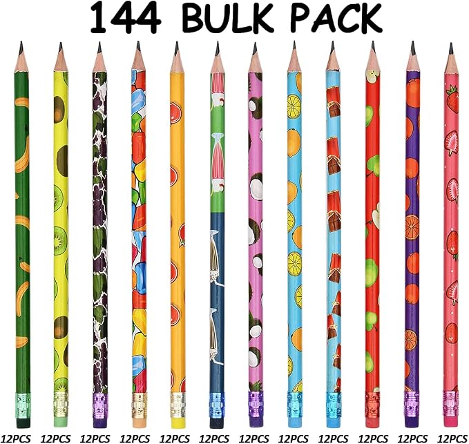 Rarlan Fun Pencils for Kids, #2 HB, Pre-Sharpened, 144 Count Bulk Pack | Classroom Pencils with Erasers for School and Teacher Supplies, Writing, Drawing and Sketching