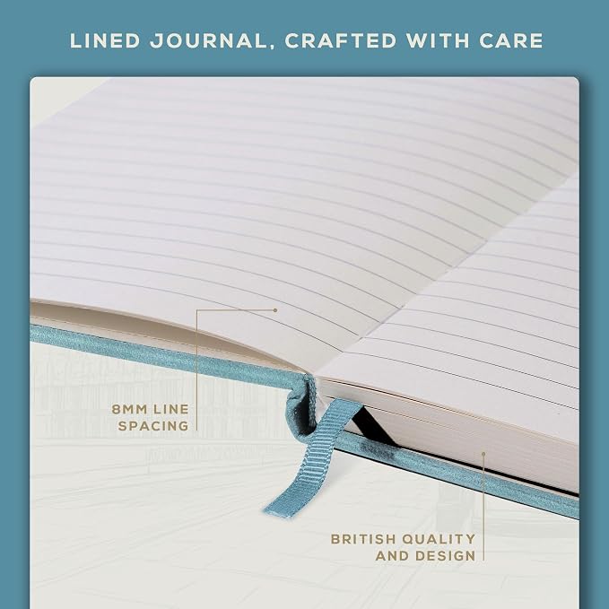 BEECHMORE BOOKS Premium Lined Leather Journal for Men & Women, 5" x 8" (A5) Thick 120gsm Ivory Cream Paper Notebook, Hardcover Vegan Leather Personal Diary, With Gift Box (Arctic Teal)