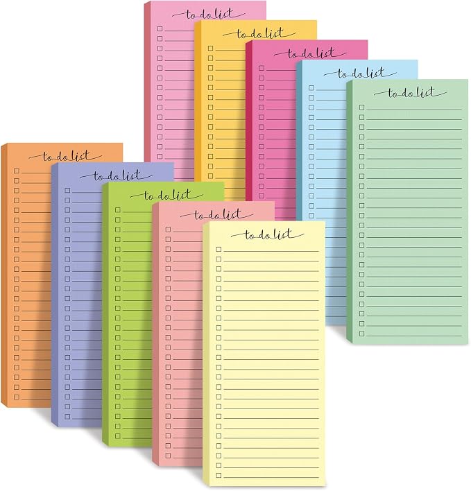 Censen 10 Pack 500 Sheets to Do List Notes Daily Checklist Notepad with 50 Sheets Undated Memo Pad Color Block Shopping List Weekly Plan Notepad Organizer Planners(Bright Color,Lined)