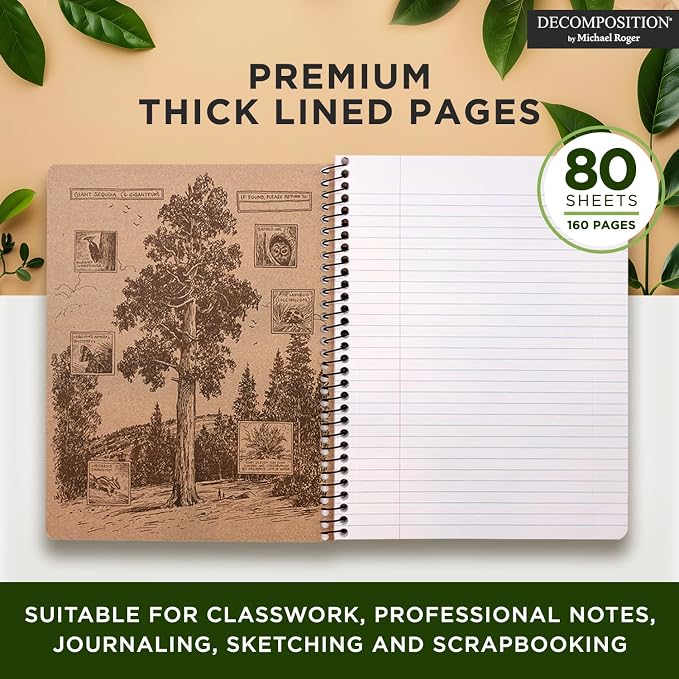 Decomposition Roses College Ruled Spiral Notebooks – 9.75 x 7.5 Journal with 160 Lined Pages – Cute Notebooks for School Supplies, Home & Office – 100% Recycled Paper – Made in USA