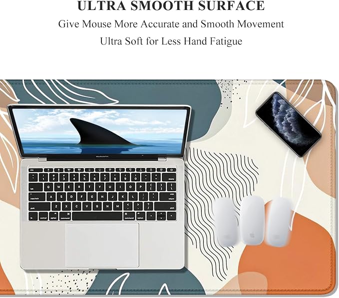 Auhoahsil Large Mouse Pad, XXL Desk Pad, Extened Mousepad 31.5" x 11.8", Non-Slip Rubber Base, Stitched Edges, Superior Surface, Gaming Keyboard Mat, Waterproof Desk Pad, Desert Leaves