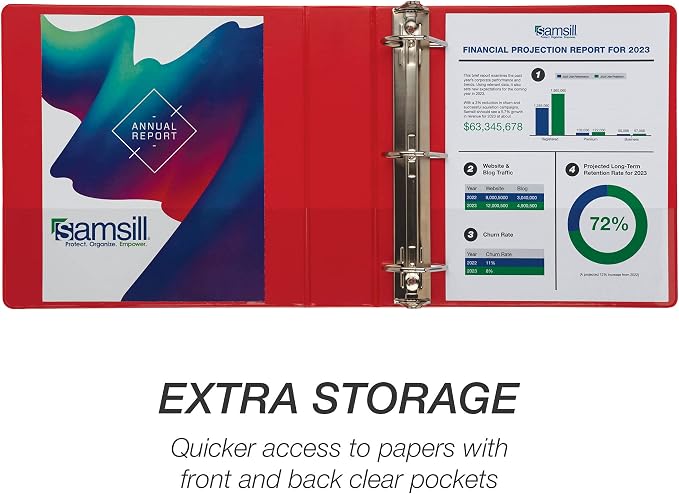 Samsill Durable 2 inch 3 Ring Binder, D Ring Binder, 100% Recycled Chipboard, Red