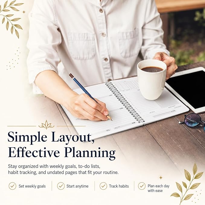 TREES Undated Weekly Planner, Weekly To-Do List, Goal and Habit Tracker | 5.8" x 8" Spiral-Bound Organizer for Weekly Goals, Tasks and Habits, Designed for Work, School and Everyday Planning