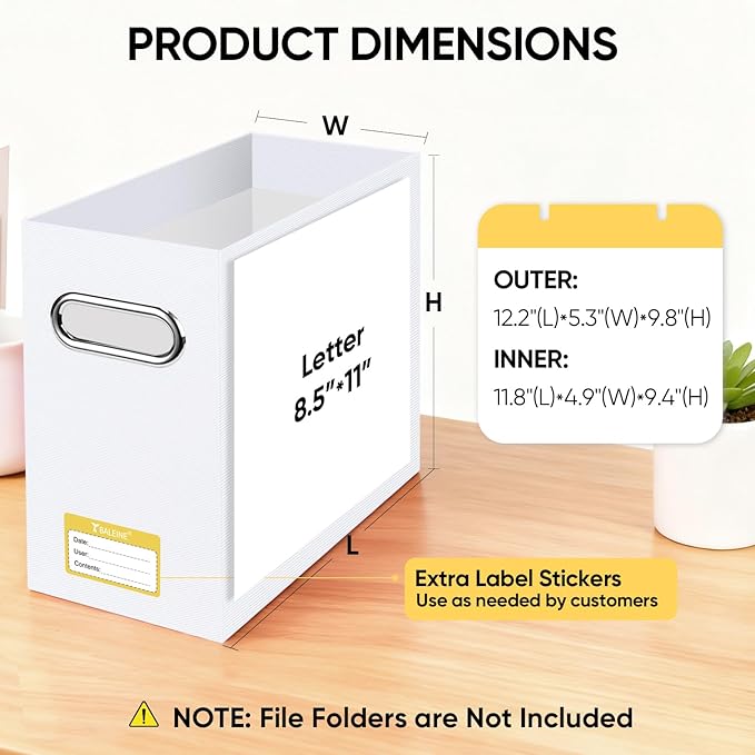 BALEINE File Organizer Box, Cardboard File Folder Organizer with Handle for Letter Size, Portable Collapsible Hanging Filing Box for Home Office Document Storage (4 Pack, Black+White)