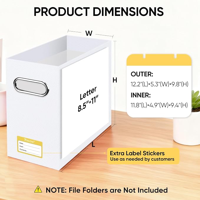 BALEINE File Organizer Box, Cardboard File Folder Organizer with Handle for Letter Size, Portable Collapsible Hanging Filing Box for Home Office Document Storage (4 Pack, White)