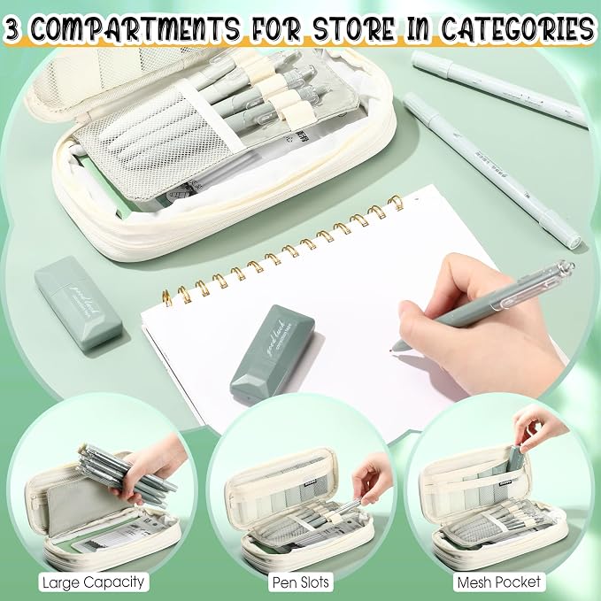 38 Pcs Aesthetic Office Supplies with Pen Case Sticky Notes Gel Pens Highlighters Correction Tapes Stationery Kit for Office Work Coworkers(Green Color,Classic)