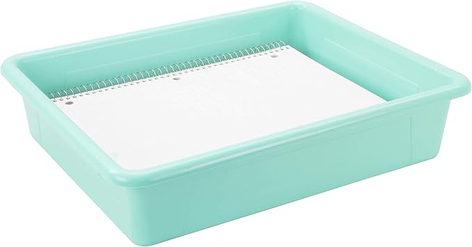 Storex Letter Size Flat Storage Tray – Organizer Bin with Non-Snap Lid for Classroom, Office and Home, Teal, 5-Pack (62541A05C)