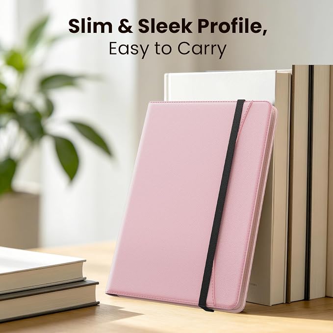 MoKo for Universal 11 inch Android Tablet Case with Pen Holder, Pink | Fits All 9.6-11 inch Tablets, Slim 360 Degree Rotating Cover, Multi-Angle Stand, Front Pocket, No fit iPad/NO back opening