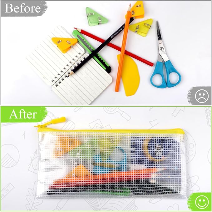YOPCDJ 24 Pack Mesh Zipper Pouch Bags, Small, Clear Pencil Pouch Bulk, Pencil Bags with Zipper for Travel Storage