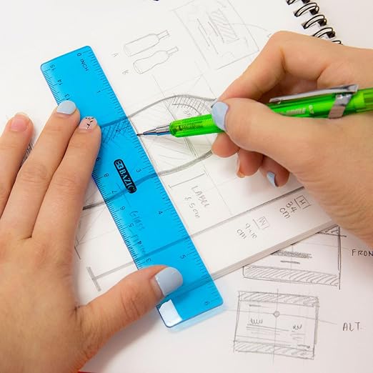 BAZIC Products 6 in Clear Plastic Ruler, Inch & Metric, 3 Pack | Three transparent plastic rulers, 6 in (15 cm), beveled edge and clear inch and centimeter marks