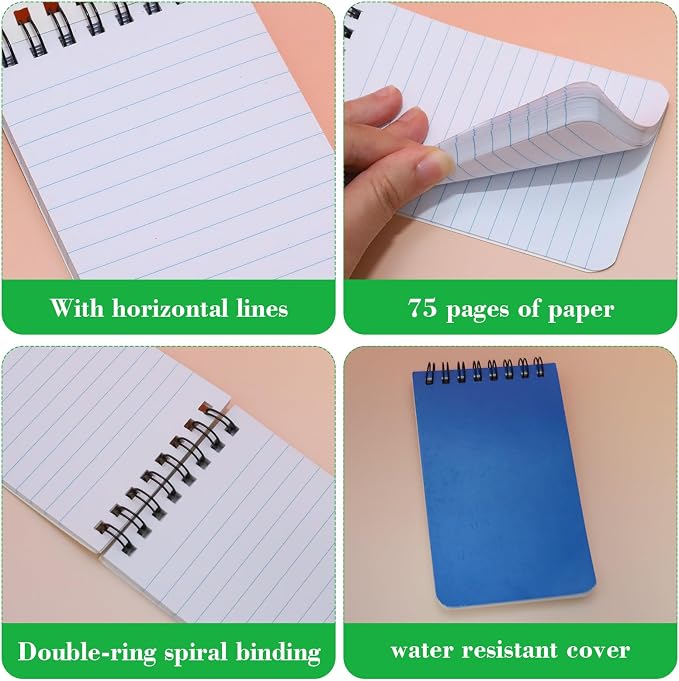 12 Pack mini Spiral Steno Pads,3x5 Inch Small Pocket Notebooks,75 Sheets/150 Pages College Ruled Lined Note Pads For Kids Adults Outdoor,Home,School,Office (Blue)
