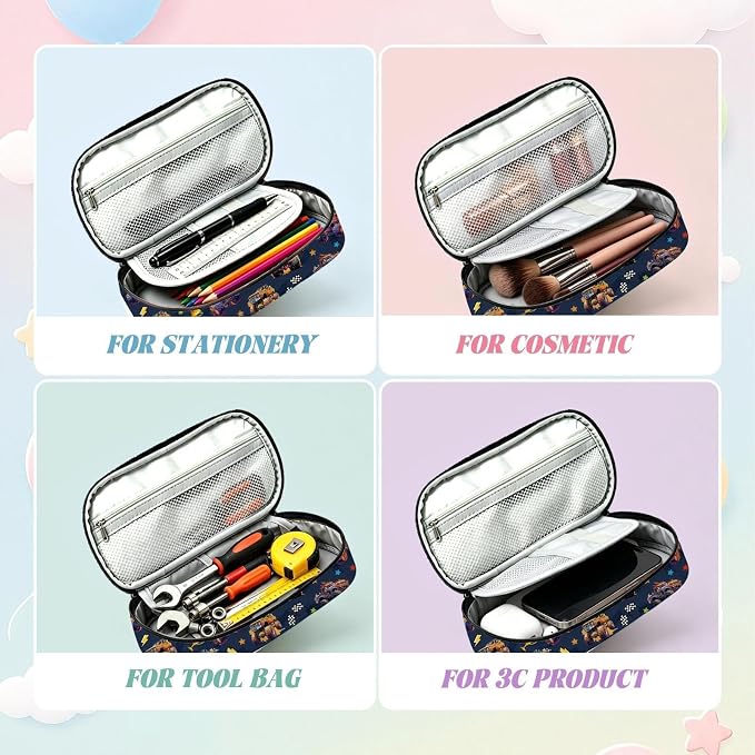 Monster Truck Pencil Bag for Boys, Large Capacity Kids Car Pencil Box with Zipper Compartments, Portable Pen Pouch Bag for Office School Travel