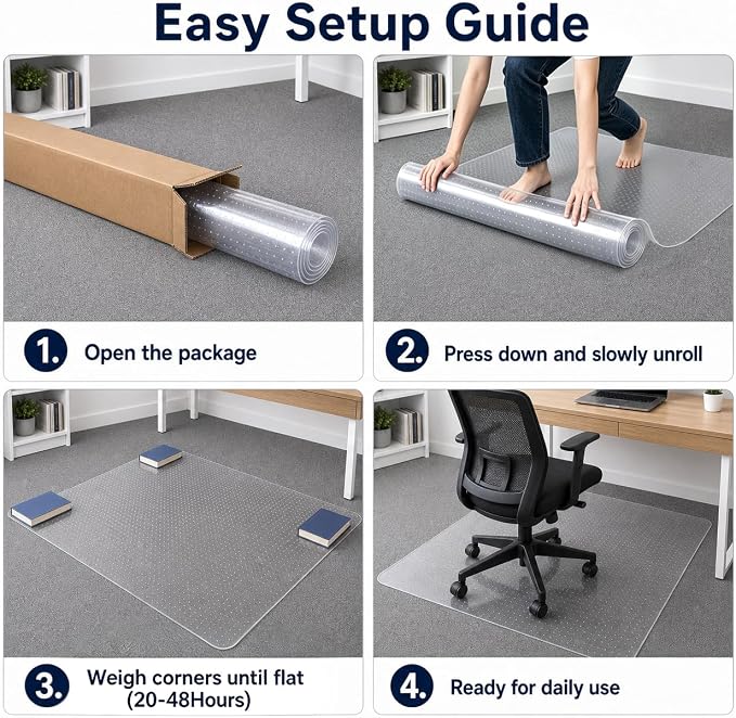 Office Chair Mat for Carpet: 36" x 48" Plastic Heavy Duty Computer Desk Mats for Low Flat and No Pile Carpeted Floor - Clear Rug Pad for Rolling Chairs Office Work Home Gaming Rectangle