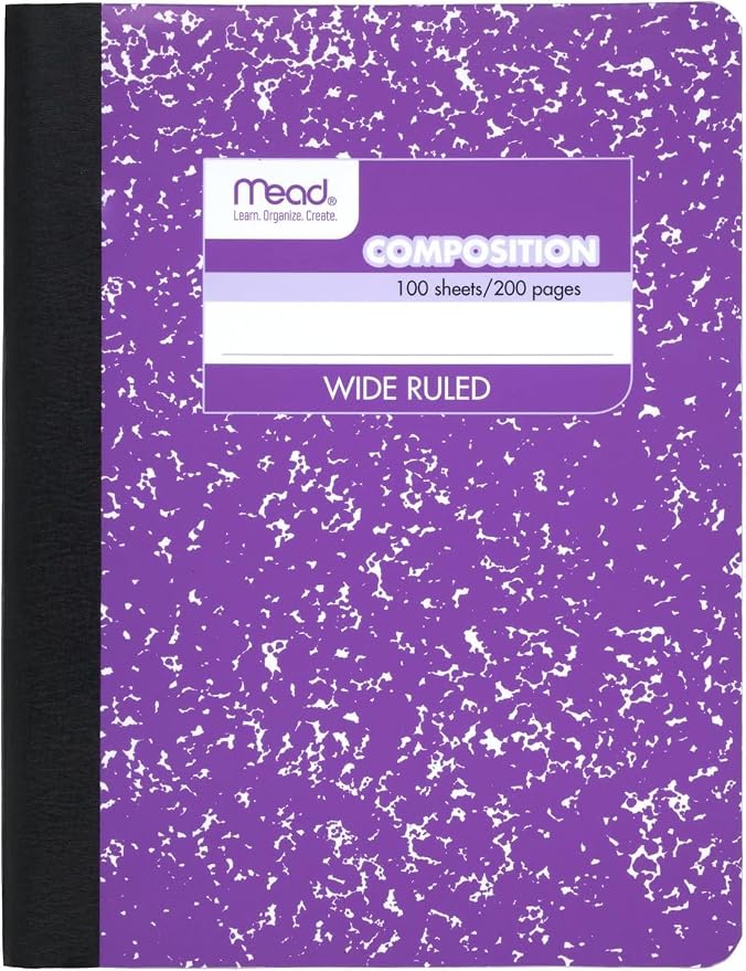 Mead Composition Notebook, Wide Ruled Paper, 7-1/2" x 9-3/4", 100 Sheets, Purple Marble (09918BA7) (Pack of 12)