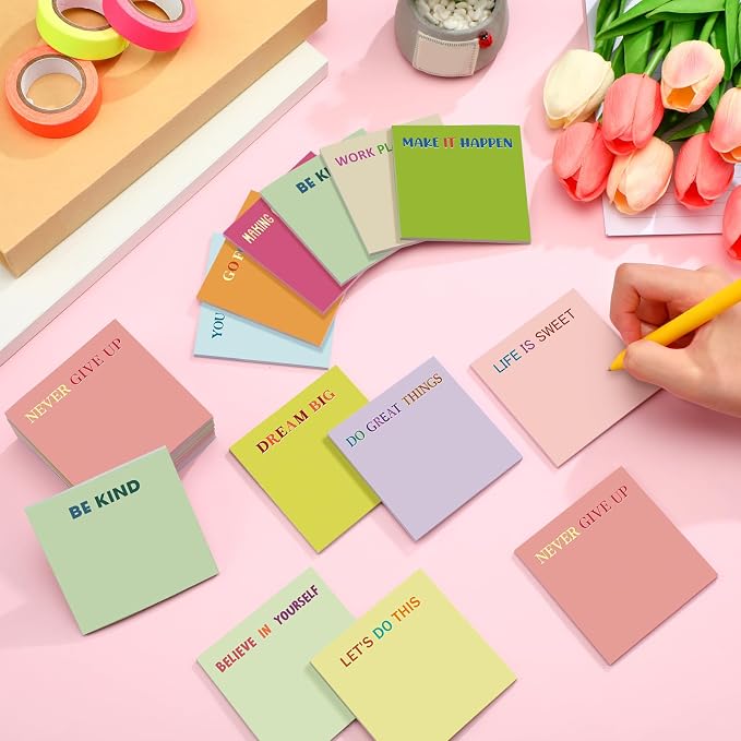 Yinder 24 Pcs Inspirational Sticky Notes, Back to School Supplies, Cute Motivational Sticky Notes Pad Employee Appreciation Gifts Bulk for Teacher Coworker Office 3 x 3'' (Motivational,Macaroon)