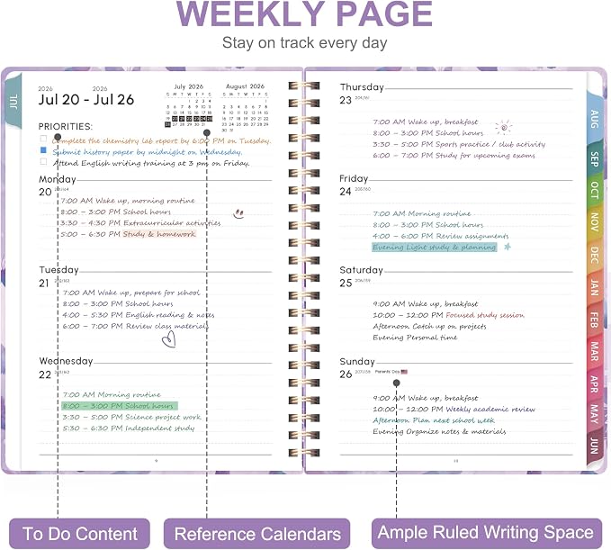 Planner 2026-2027, Weekly and Monthly Academic Planner, July 2026 - June 2027, Hardcover Calendar Agenda Book for School Year Planning, School Supplies for Teacher and Student, Letter Size(8.5'' x 11'')
