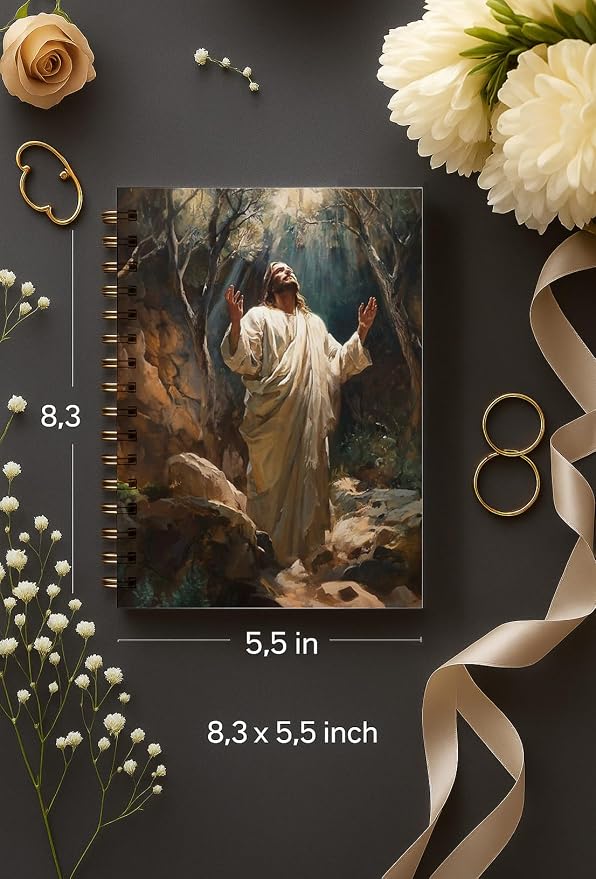 bitCNY Jesus in Prayer Notebook – Powerful Christian Art Journal with Divine Light, 8.3x5.5 Inches Faith Notebook for Men and Women 412