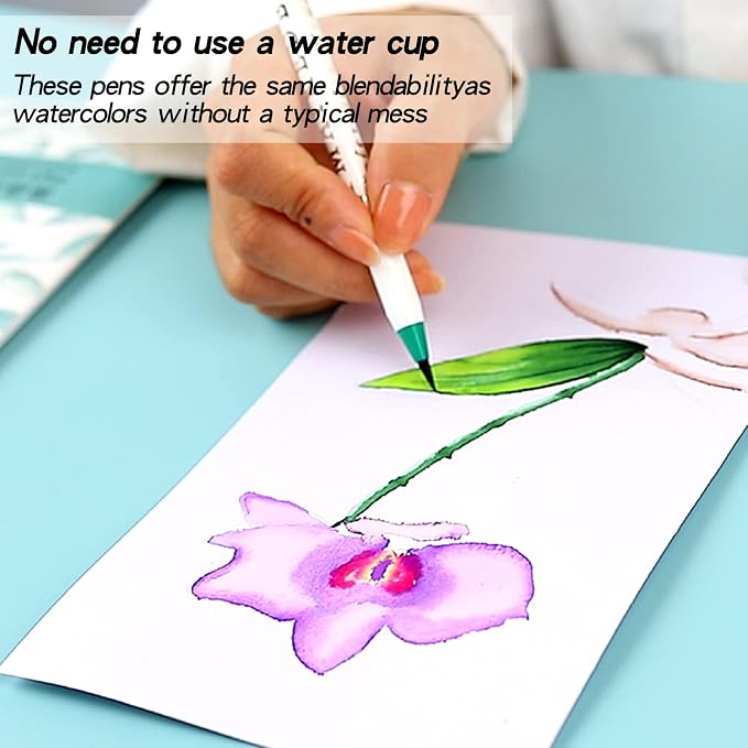 Watercolor Pens,Set of 48, Real Brush Pens Watercolor Markers and 2 Water Brush,Online Tutorial Video for Coloring Books, Calligraphy(48 Colors)