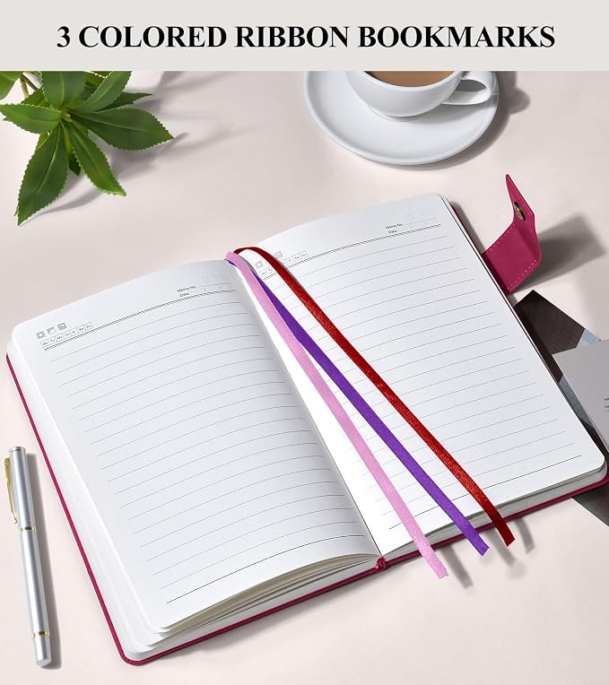 PAIBAS 7.6 x 10 Lined Notebook Journal 366 Pages Leather Journal for Women | Large notebook B5 journal with 100gsm lined notebook paper college ruled, 3 ribbon bookmarks, cover pocket & brass snap.