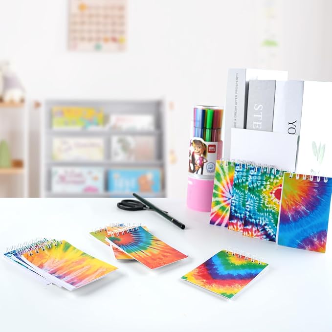 OZIO 32PCS Mini Tie Dye Notepads Multicolor Style Pocket Notebooks, Spiral Mini Notebook Pastel Art Party Small Notepad for Tie Dye Birthday Party Favors, 8 Styles