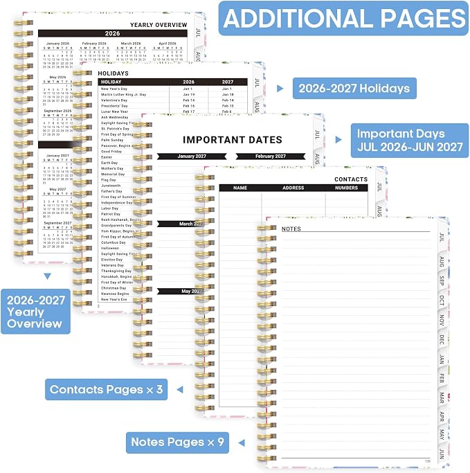 Academic Planner 2026-2027, Weekly and Monthly Calendar Book, July 2026 – June 2027, Hardcover Planner with Tabs, Perfect for Teachers, Students, Women & Men, A5 (6.4" x 8.5") - Disty