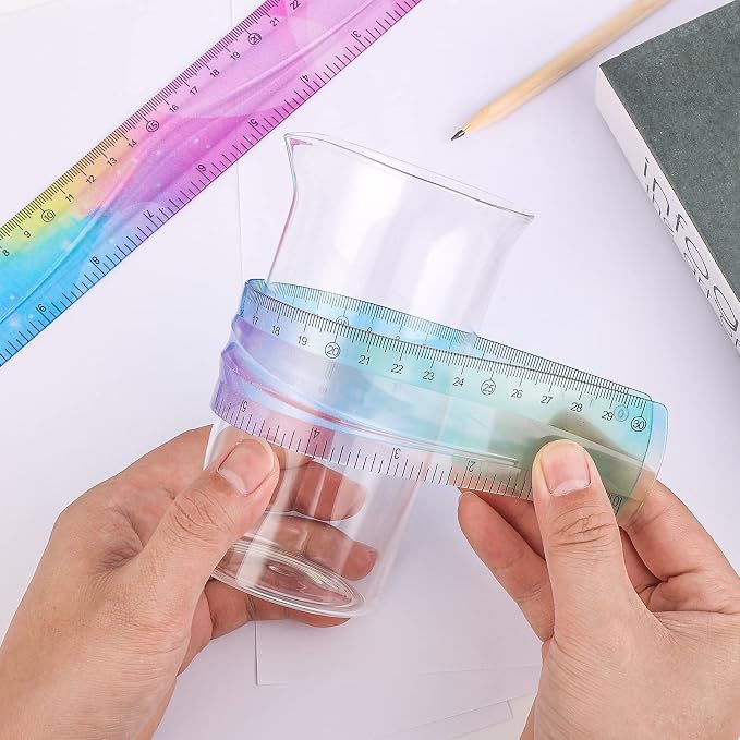 Grevosea 4 Pieces Flexible Rulers, 30cm/12inch Plastic Ruler Shatterproof Straight Edge Ruler Soft Bendable Rulers for School Classroom Office Kids & Adults