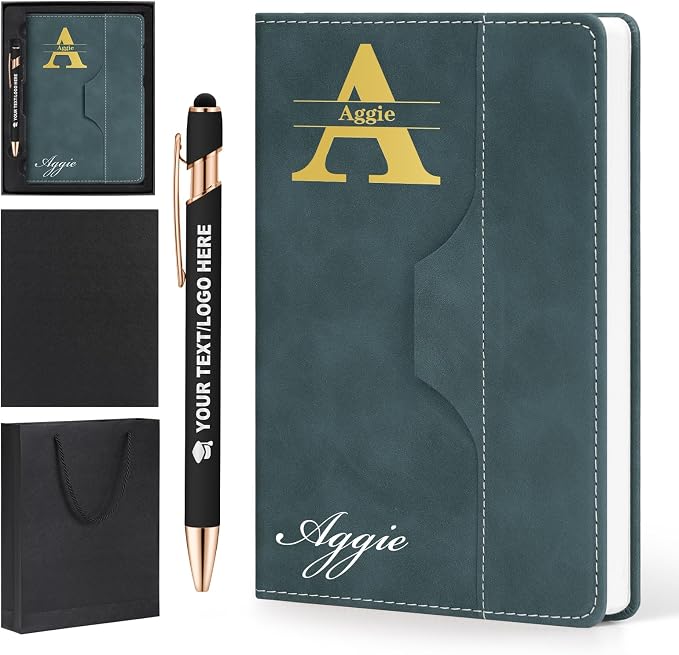 ENOMY Personalized Notebook Journal with Pen & Gift Box Custom Notebook A5 Hardcover Notebook Set for Men Women Lined Journal for Work College Graduation Xmas Gifts (Deepblue)
