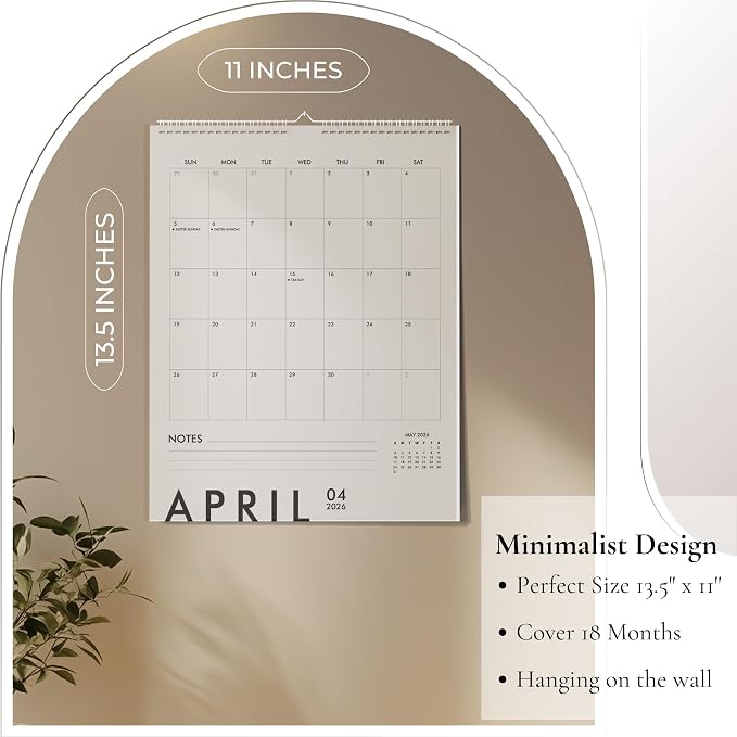 Modern Vertical Wall Calendar 2026-2027 - 18 Month Calendar January 2026 to June 2027, 11x13.5 Inches Sleek Black & White Design with Spiral Twin-Wire Binding