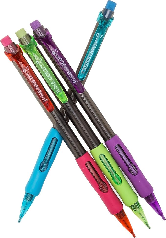 June Gold 72 Mechanical Pencils, 0.7 mm HB #2, 220 Lead & 16 Eraser Refills | 2 Lead Dispensers, Break Resistant Graphite, Convenient Side Click, Soft Non-Slip Grip