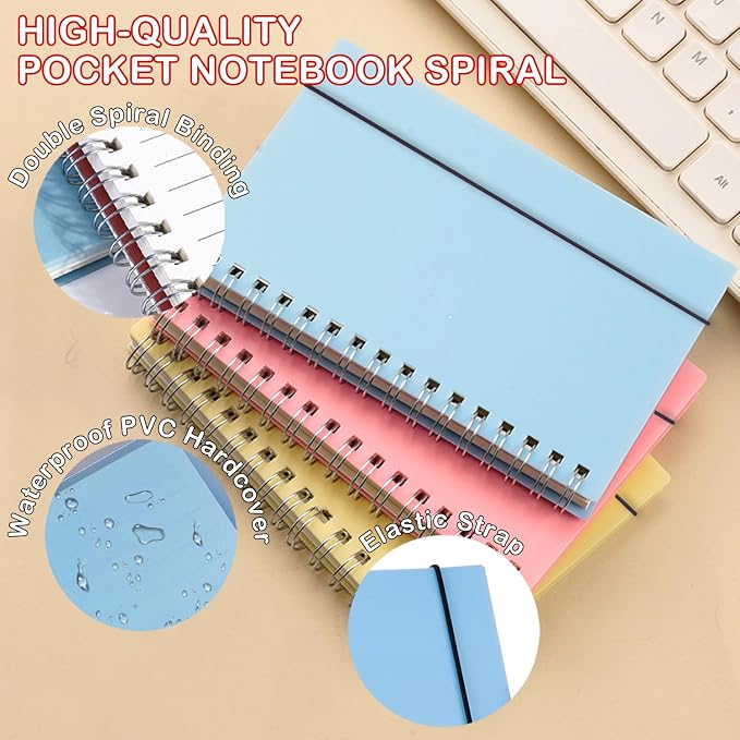Small Spiral Notebooks 3.5 x 5.5 in College Ruled, Mini Spiral Notebook | Waterproof 80 Sheets/160 Pages, Pocket Notebook with 120 Pcs Sticky Index Tabs for Home Office College School