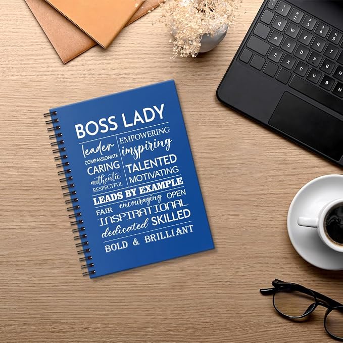 Boss Lady 160 Blank Pages Dark Blue Hardcover Spiral Notebook, New Business Owner Gifts Women Boss Gifts for Boss Female, Appreciation Gifts for Women Entrepreneur, Boss Day Women's Day Gifts